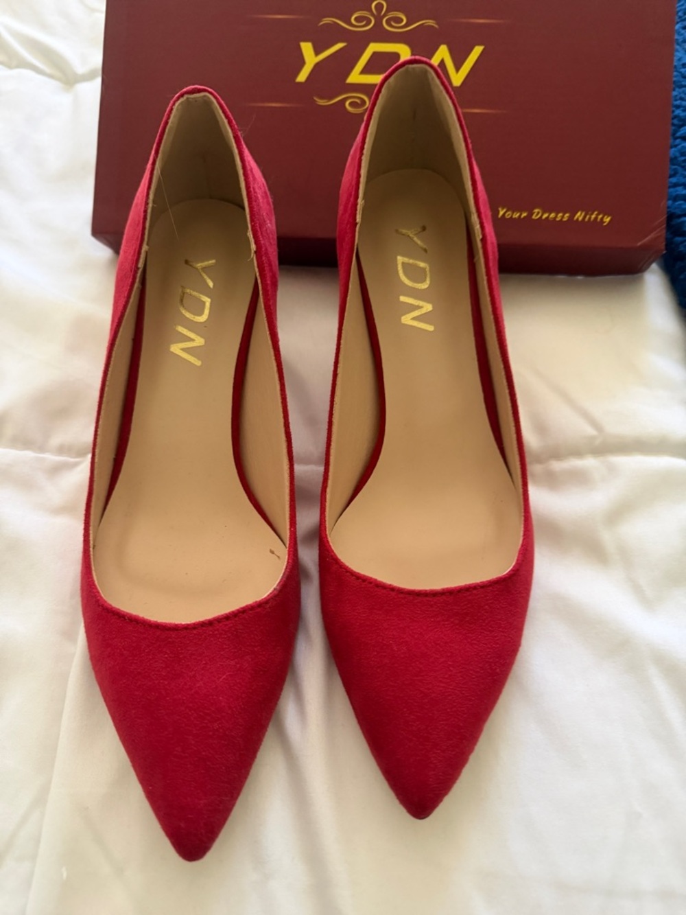 YDN Red Suede Pointed-Toe Pumps